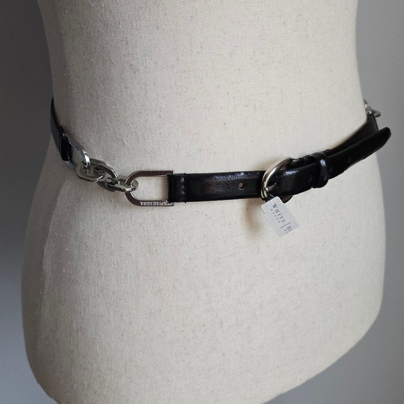White House Black Market, New Black Silver Chain Link Leather Belt SZ Small main image 6
